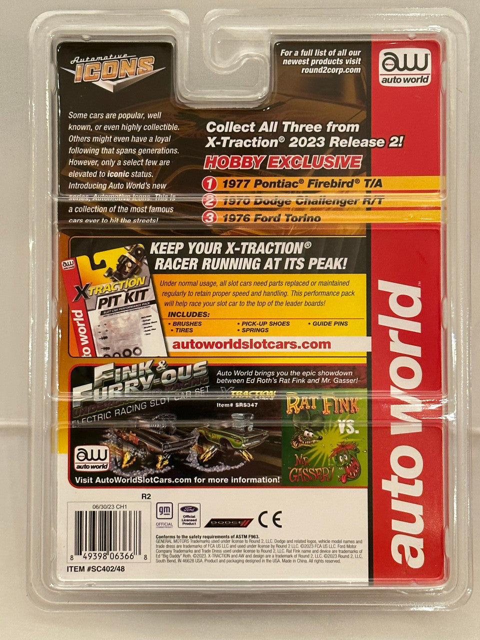 AWDSC 402 Automotvie Icons – X-Traction (3 Pack) - 1977 Pontiac Firebird, 1970 Dodge Challenger and 1976 Ford Torino