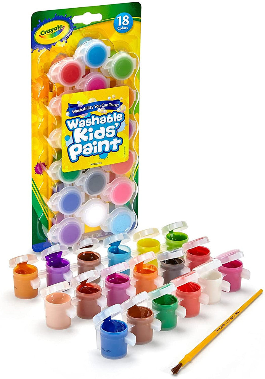Crayola 54-0125 18 ct. Washable Paint Pots with Brush, Classic & Bold Colors