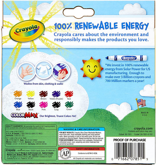 Crayola 10 ct. Ultra-Clean Washable Classic, Broad Line Color Max Markers