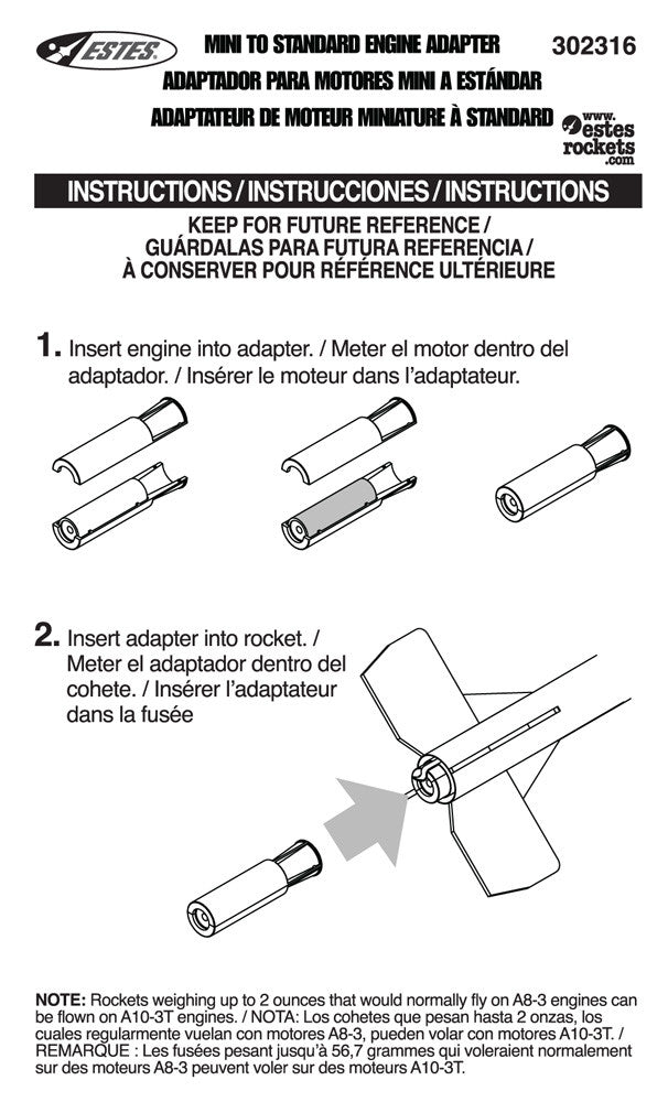 Estes 2316 Mini to Standard Engine Adapter - 3 Sets