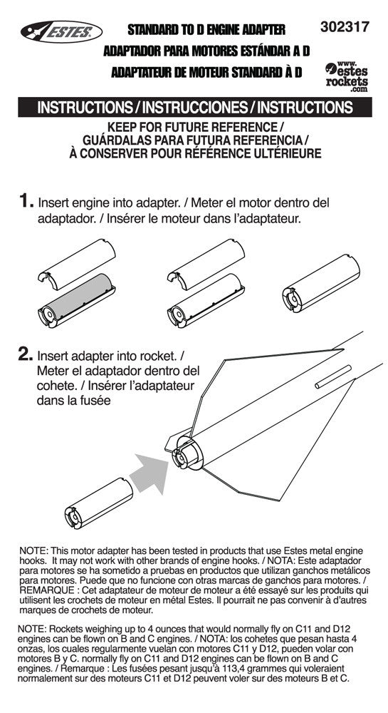 Estes 2317 Standard to D Engine Adapter 9/23