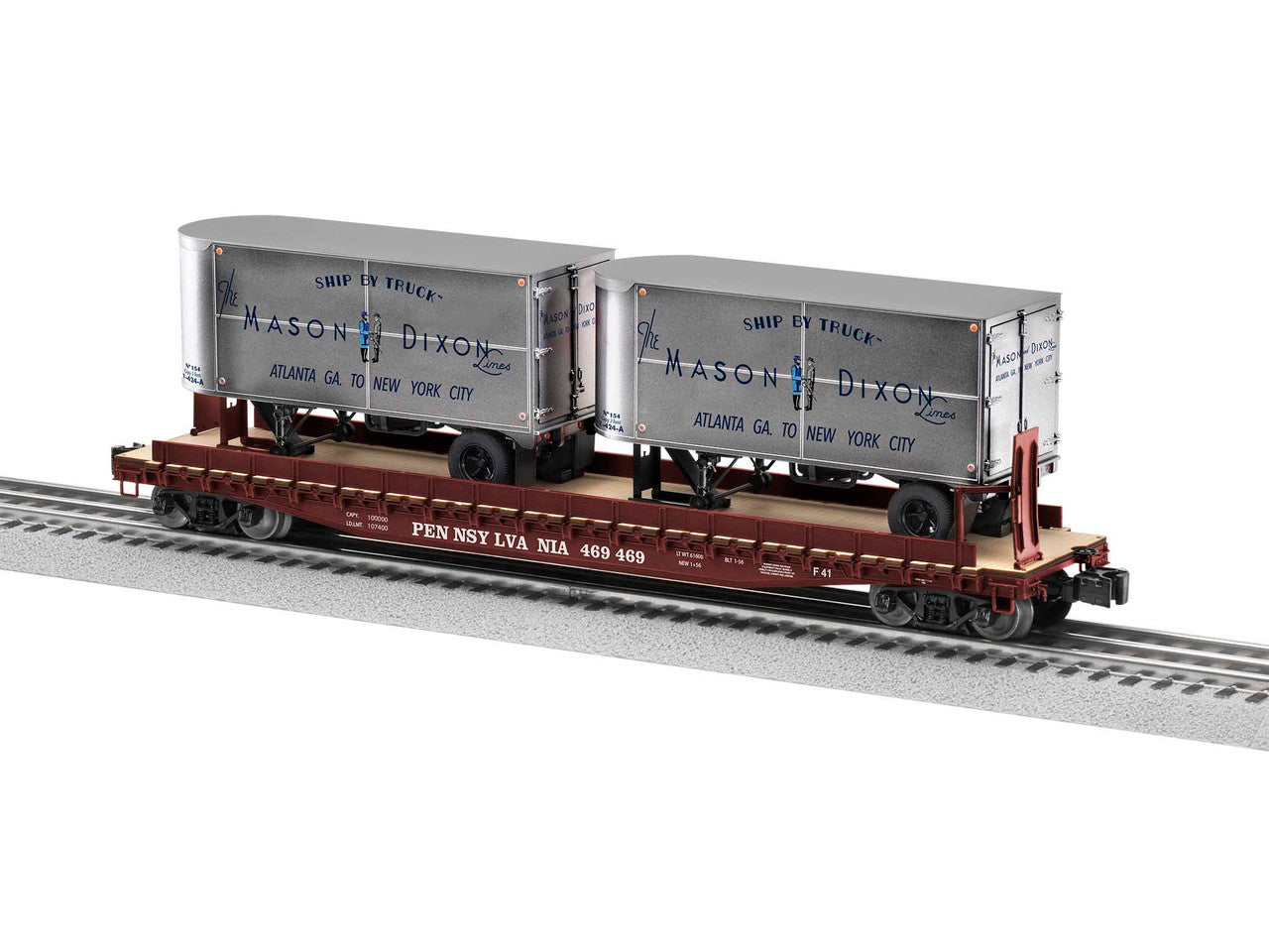 Lionel 2026631 O Gauge 50' Flatcar w/ 20' Trailers PRR / Mason Dixon #469469
