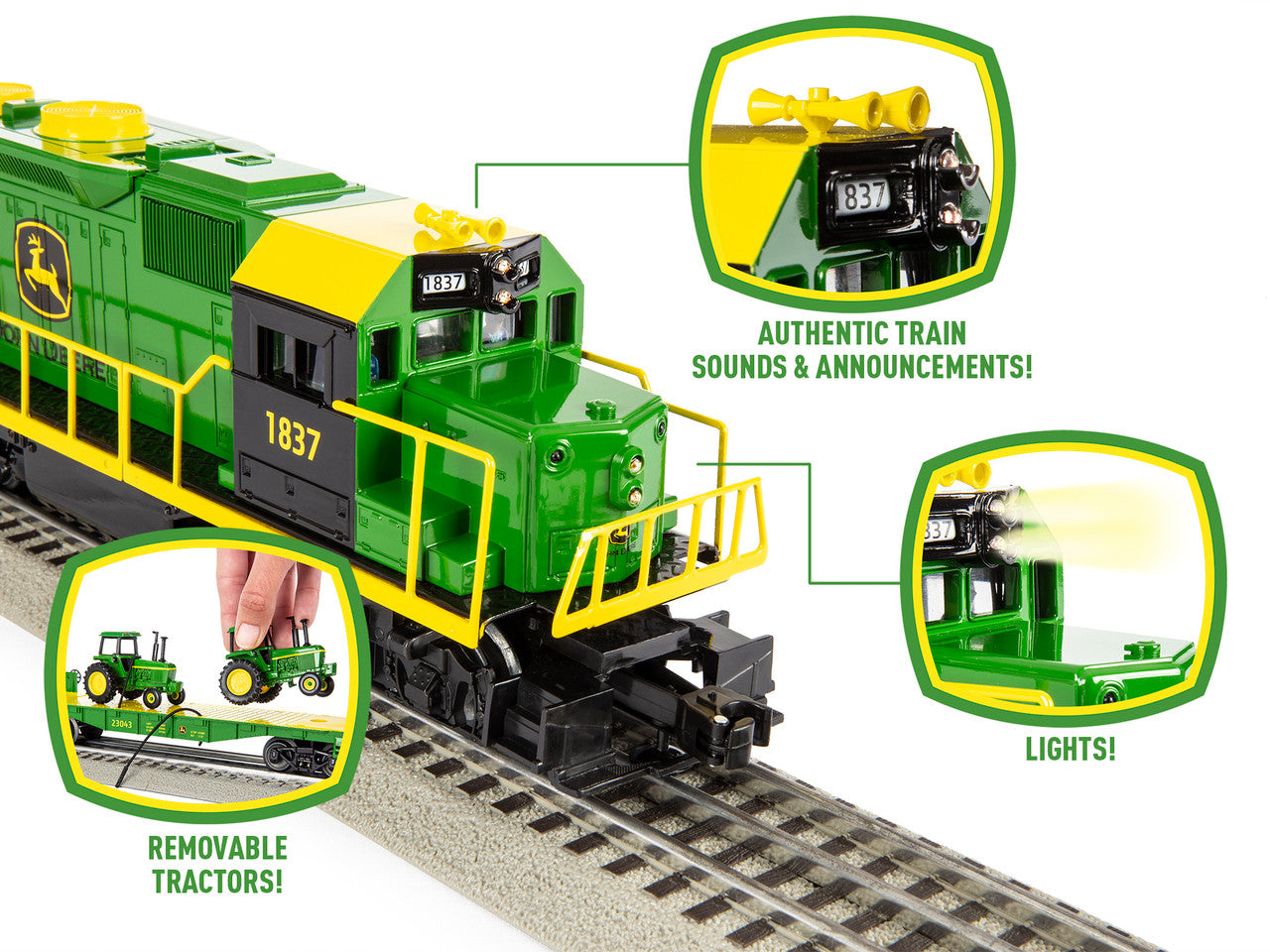 Lionel 2123040 O Gauge LionChief John Deere GP38 Freight Set