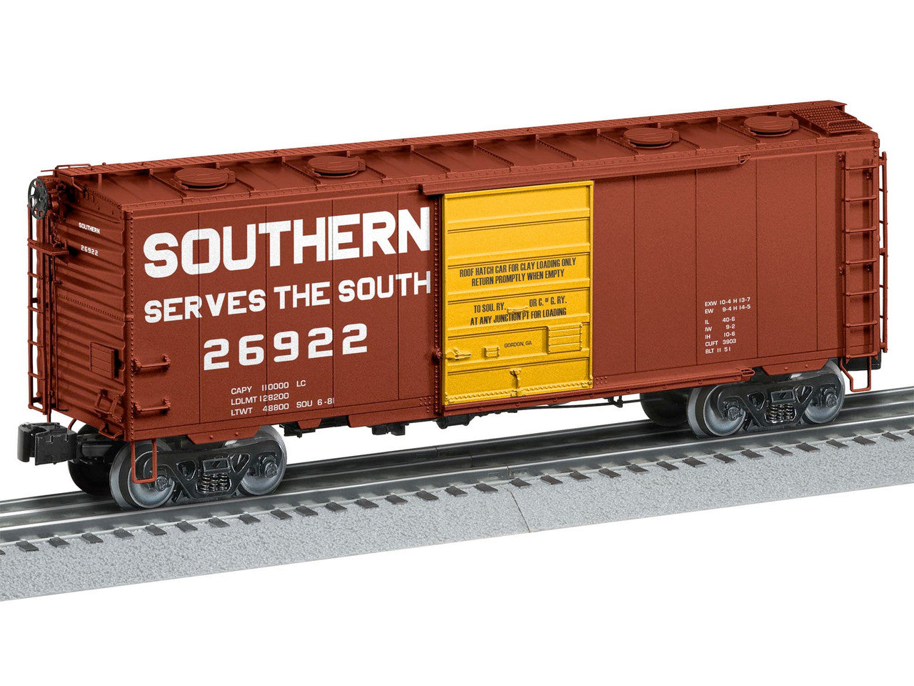 Lionel 2126101 O Gauge 40' Roof Hatch Boxcar SOU #26922