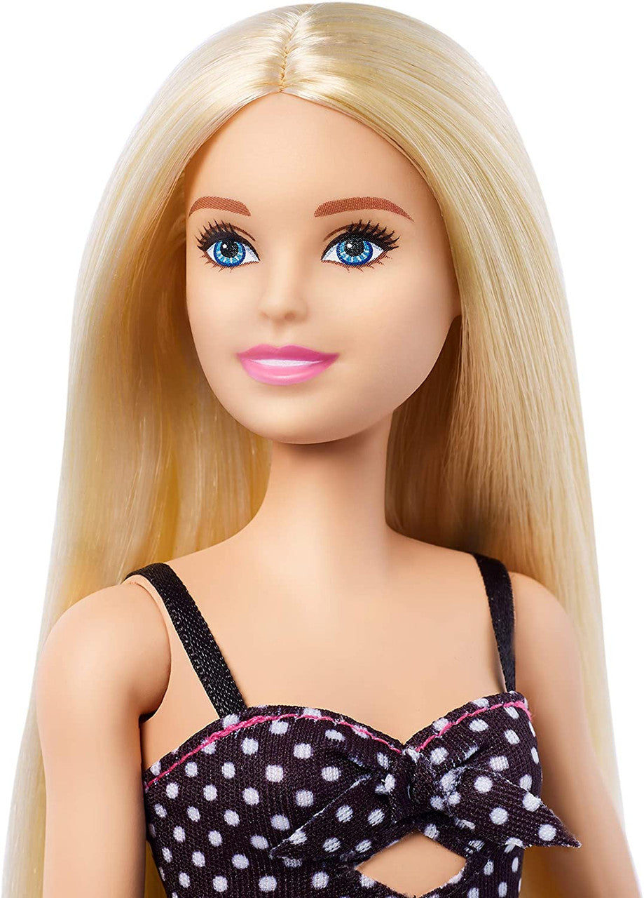 Mattel 80430 Barbie Fashionistas Doll with Long Blonde Hair Wearing Polka Dot Dress and Accessories