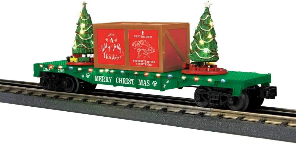 MTH 30-76822 O Gauge Christmas Flatcar w/Lighted Christmas Trees