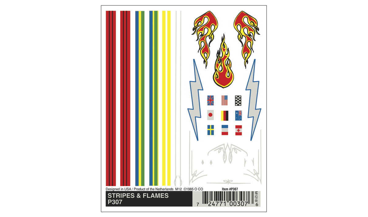 PineCar 307 Dry Transfer/Stripes & Flames